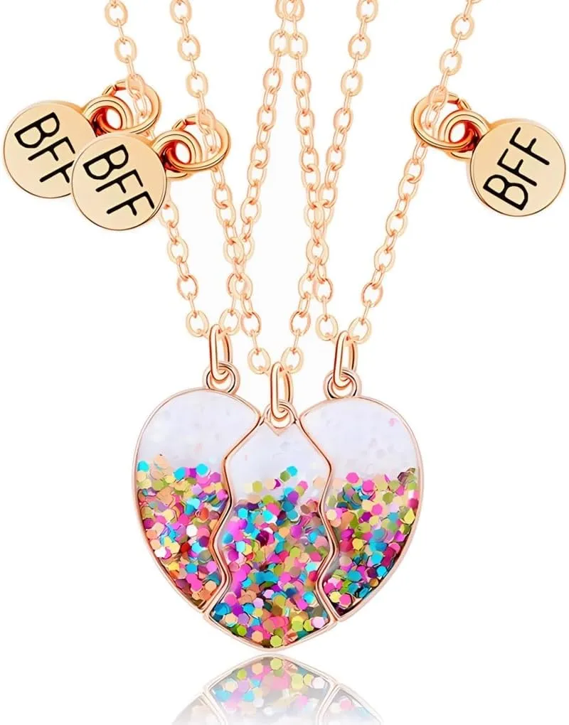 DOYYCA Friendship Necklace Best Friend Necklace for 3 Girls Magnetic Matching Heart Pendant BFF Necklaces for Sister