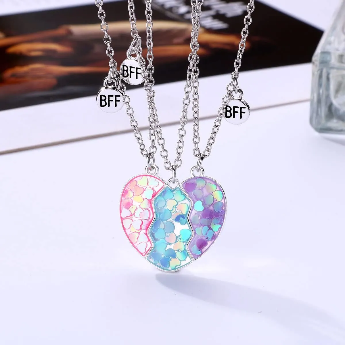 DOYYCA Friendship Necklace Best Friend Necklace Gifts for 3 Girls Magnetic Matching Heart Pendant BFF Necklaces for Sister