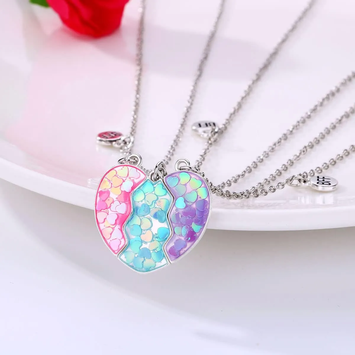 DOYYCA Friendship Necklace Best Friend Necklace Gifts for 3 Girls Magnetic Matching Heart Pendant BFF Necklaces for Sister