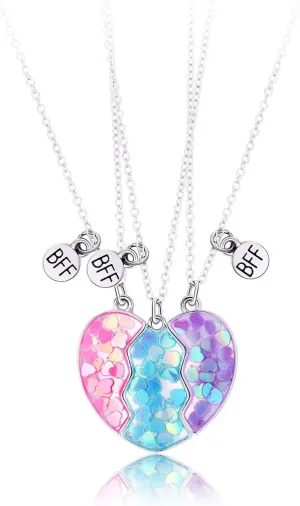 DOYYCA Friendship Necklace Best Friend Necklace Gifts for 3 Girls Magnetic Matching Heart Pendant BFF Necklaces for Sister