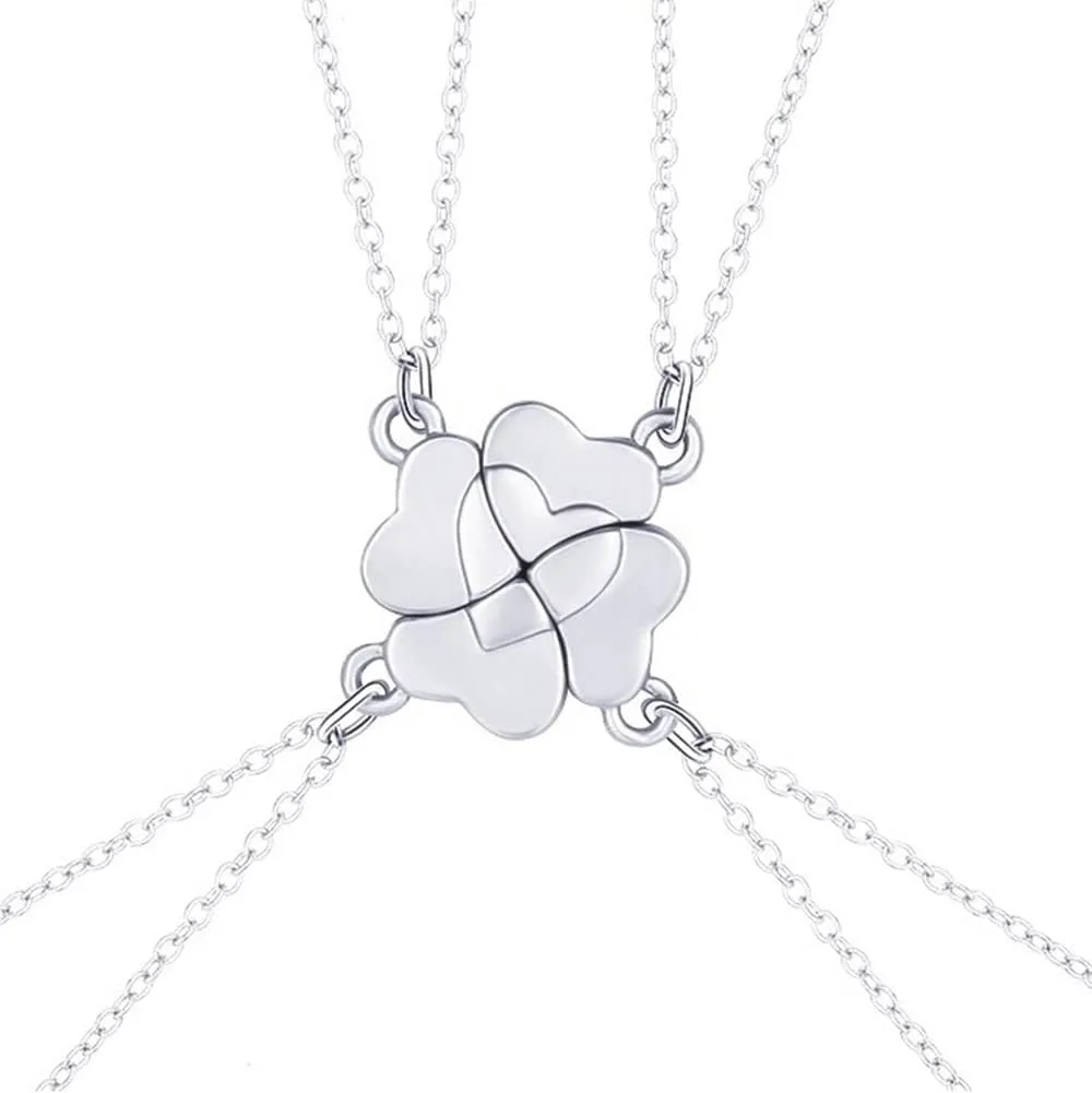 DOYYCA Friendship Necklace Magnetic Matching Four Leaf Clover Best Friend Necklace Gifts for Girls Women Magnet BFF Necklace for 4