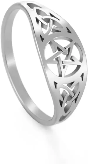 Dreamtimes Irish Knot Celtics Star Ring for Women Supernatural Pentagram Wicca Amulet Couple Rings Hamsa Fatima Hand Ring Vintage Religion Amulet Stainless Steel Jewelry Gifts (Knot Celtic, 16MM)