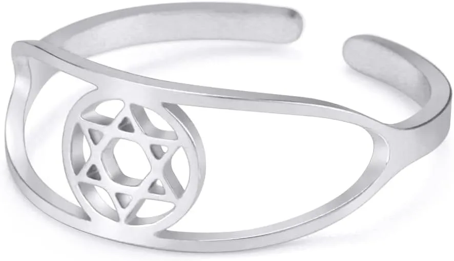 Dreamtimes Star of David Rings Stainless Steel Adjustable Open Rings Hexagram Jewish Ring FaithHeart Star of David Jewish Jewelry for Women Mens
