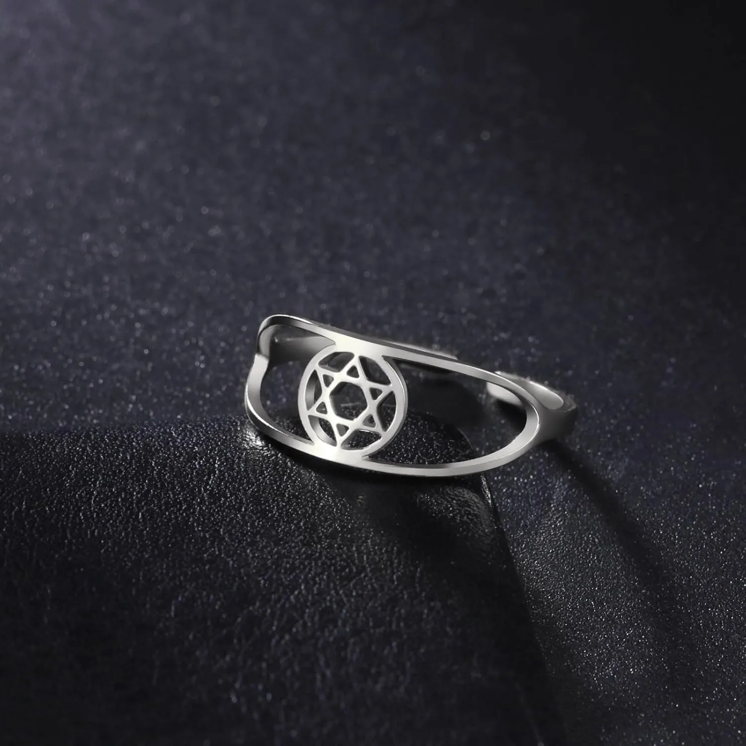 Dreamtimes Star of David Rings Stainless Steel Adjustable Open Rings Hexagram Jewish Ring FaithHeart Star of David Jewish Jewelry for Women Mens