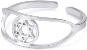Dreamtimes Star of David Rings Stainless Steel Adjustable Open Rings Hexagram Jewish Ring FaithHeart Star of David Jewish Jewelry for Women Mens
