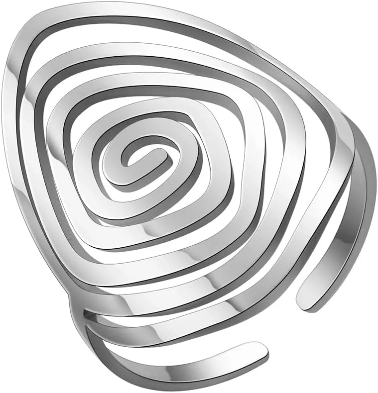 Dreamtimes Swirl Geometric Ring Spiral Swirl Ring Braided Wrap Style Women Stainless Steel Exaggerated Adjustable Thumb Open Ring Fashion Jewelry Gift for Wife Girlfriend ChristmasDay/Valentine Day Gift