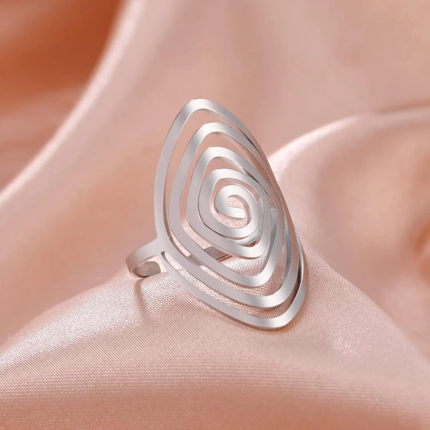 Dreamtimes Swirl Geometric Ring Spiral Swirl Ring Braided Wrap Style Women Stainless Steel Exaggerated Adjustable Thumb Open Ring Fashion Jewelry Gift for Wife Girlfriend ChristmasDay/Valentine Day Gift