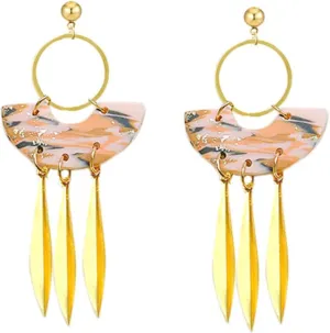 Dreuyet Lightweight Statement Acrylic Earrings Vintage Handmade Polymer Ceramic Clay Clay Tassel Dangle Earrings Multilayer Geometric Oval Sector U-Shape Minimalis Drop Earrings for Women Girls Trendy Jewelry Gifts