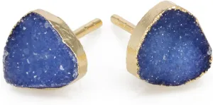Druzy Quartz Crystal Healing Gemstone Golden Edge Trillion Shape Stud Earrings Stone Size 8mm