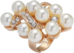 Dtja Elegant CZ Pearl Statement Wedding Ring for Women Lady Rhinestone Crystal Artificial Shell Pearls Ball Cluster Adjustable Wrap Band Rings Birthday Cocktail Party Ring Comfort Fit Jewelry