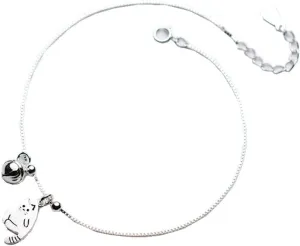 Dtja Sterling Silver Cute Cat Anklets for Women Charm Boho Ankle Bracelet Ball Bead Bell Dangling Adjustable Box Chains Beach Wedding Foot Jewelry Birthday Christmas for Daughter 9 inch