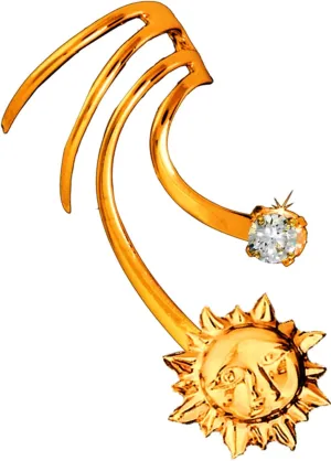 Ear Charms Earring Cuff Fun Sun & CZ Non-Pierced Right Earring Wrap Gold on Sterling Silver