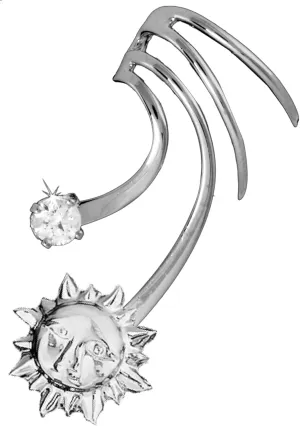 Ear Charms Fun Sun & CZ Left Ear Cuff Non-Pierced Earring Wrap Rhodium on Sterling Silver