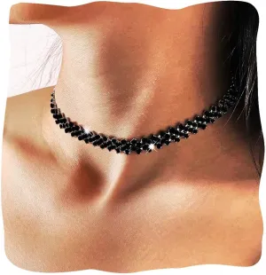 EARENT Rhinestone Choker Necklaces Black Crystal Row Necklace Chain Sparkly Minimalist Prom Party Neck Jewerly for Women(C-Black)
