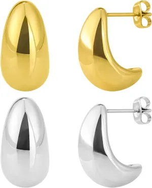 Earrings for Women, 14K Gold Hoop Earrings for Women & Silver Hoop Earrings for Women, Hypoallergenic Earrings Set for Women, Trendy Jewelry Gifts for Lover Mom