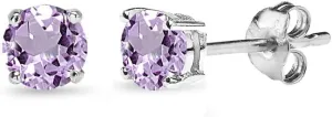 Earrings for Women Sterling Silver Trendy 4mm, 5mm, 7mm, 8mm Solitaire Purple Stud Round Genuine Amethyst Studs for Bridesmaids