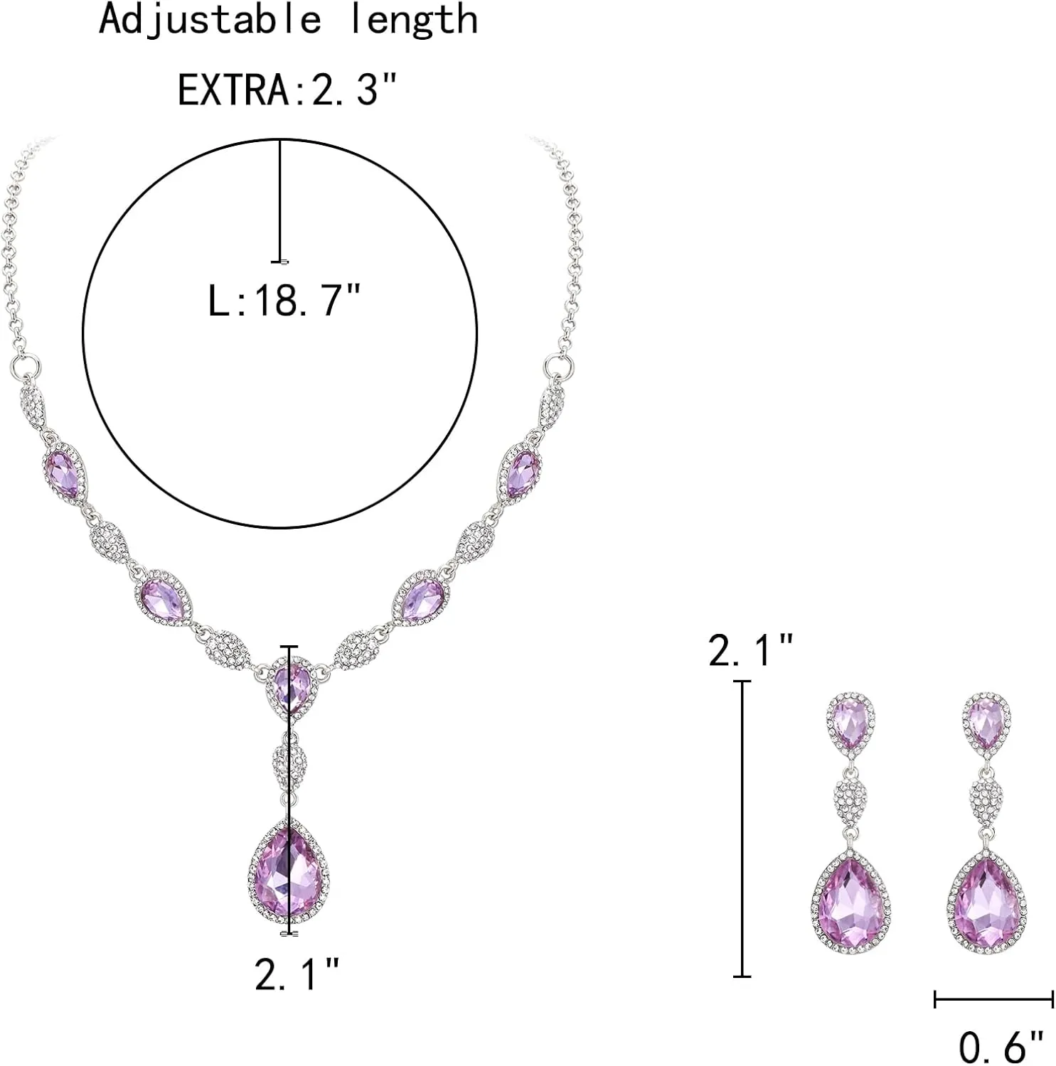 EleQueen Women's Cubic Zirconia Teardrop Y-Necklaces Dangle Earrings Jewelry Sets for Brides Bridesmaids