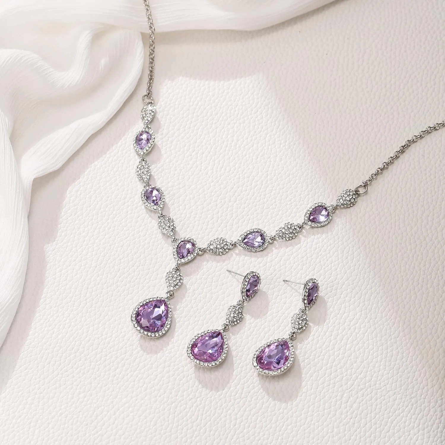 EleQueen Women's Cubic Zirconia Teardrop Y-Necklaces Dangle Earrings Jewelry Sets for Brides Bridesmaids