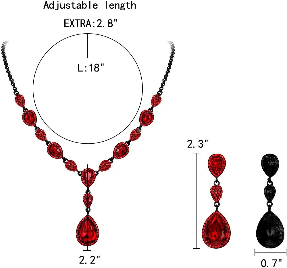 EleQueen Women's Cubic Zirconia Teardrop Y-Necklaces Dangle Earrings Jewelry Sets for Brides Bridesmaids