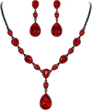 EleQueen Women's Cubic Zirconia Teardrop Y-Necklaces Dangle Earrings Jewelry Sets for Brides Bridesmaids
