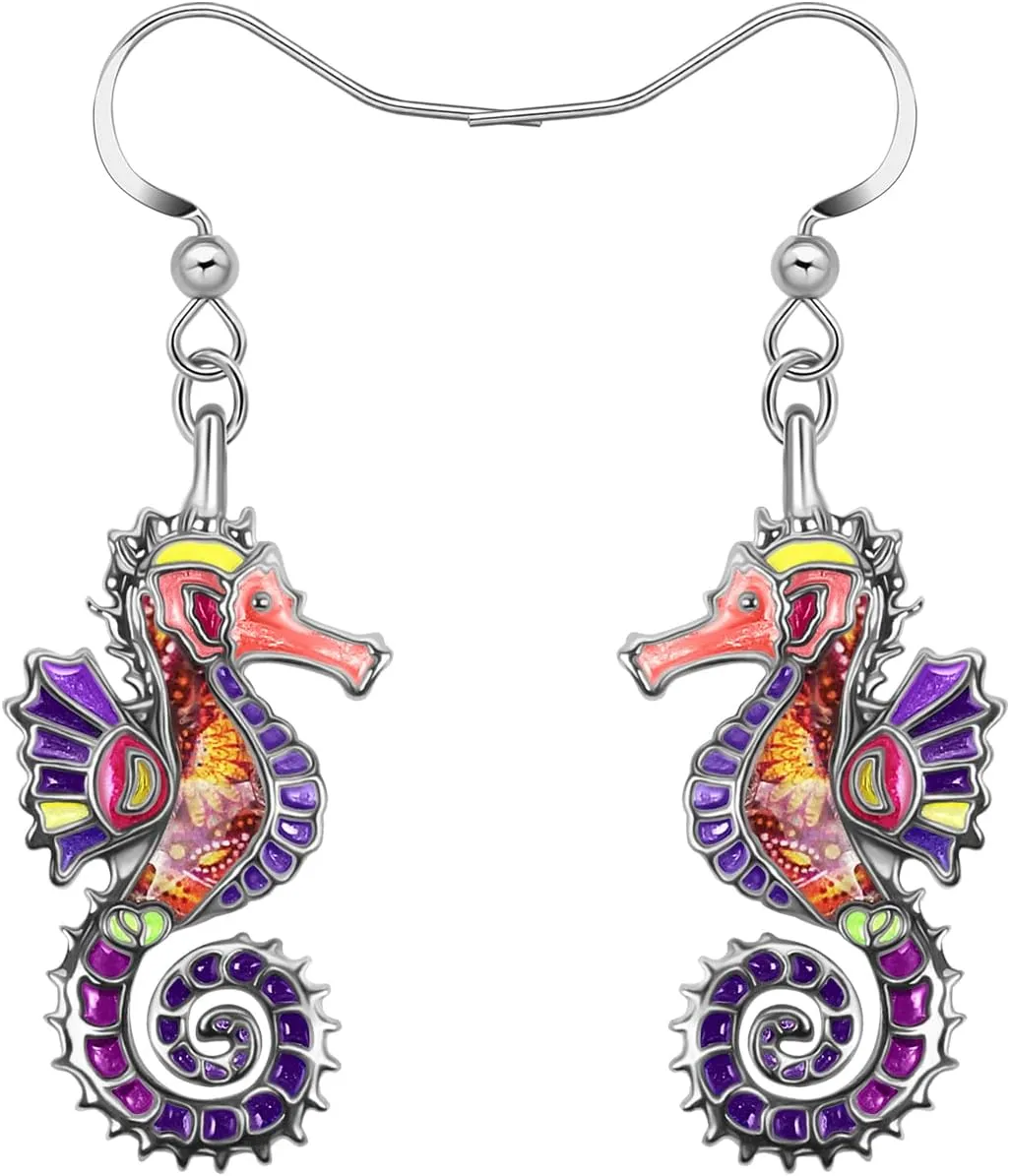 Enamel Alloy Cute Seahorse Earrings Dangle Fun Beach Earrings for Women Summer Jewelry Gifts