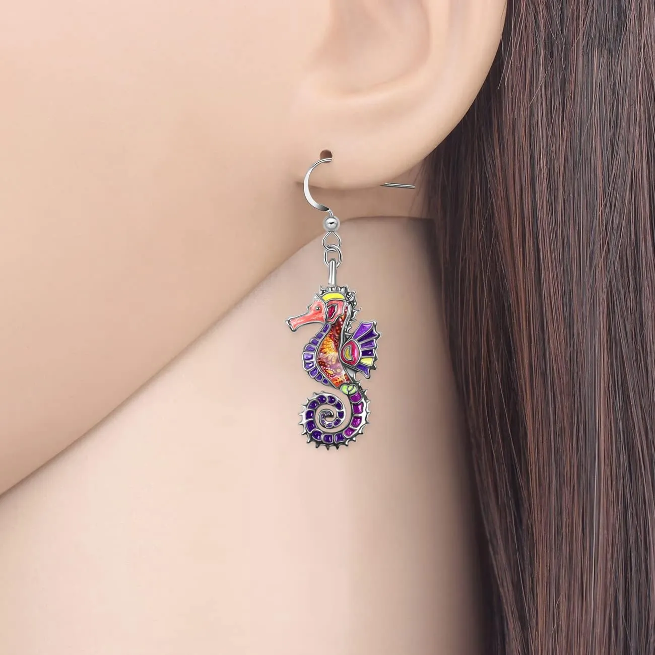 Enamel Alloy Cute Seahorse Earrings Dangle Fun Beach Earrings for Women Summer Jewelry Gifts