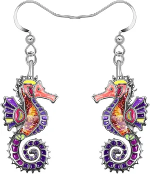 Enamel Alloy Cute Seahorse Earrings Dangle Fun Beach Earrings for Women Summer Jewelry Gifts