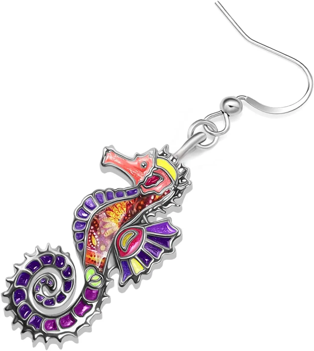 Enamel Alloy Cute Seahorse Earrings Dangle Fun Beach Earrings for Women Summer Jewelry Gifts