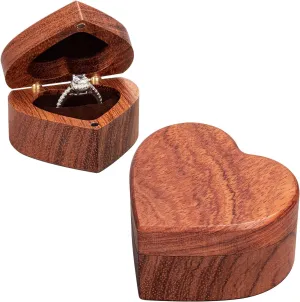 Engagement Proposal Ring Box Slim Wooden Heart Shaped Ring Case Ring Bearer Box Ring Holder for Wedding Ceremony, Commemoration Day, Birthday Gift, Jewelry Store, Collection & Display