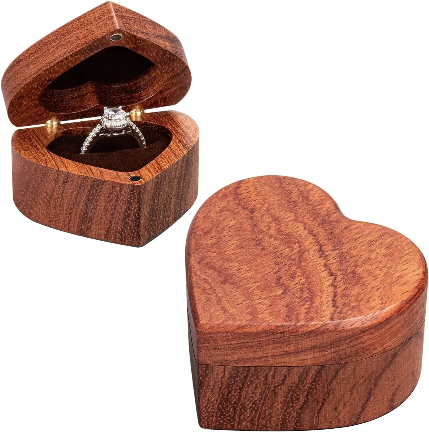 Engagement Proposal Ring Box Slim Wooden Heart Shaped Ring Case Ring Bearer Box Ring Holder for Wedding Ceremony, Commemoration Day, Birthday Gift, Jewelry Store, Collection & Display