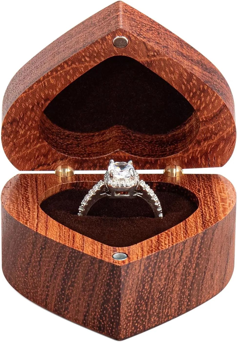 Engagement Proposal Ring Box Slim Wooden Heart Shaped Ring Case Ring Bearer Box Ring Holder for Wedding Ceremony, Commemoration Day, Birthday Gift, Jewelry Store, Collection & Display