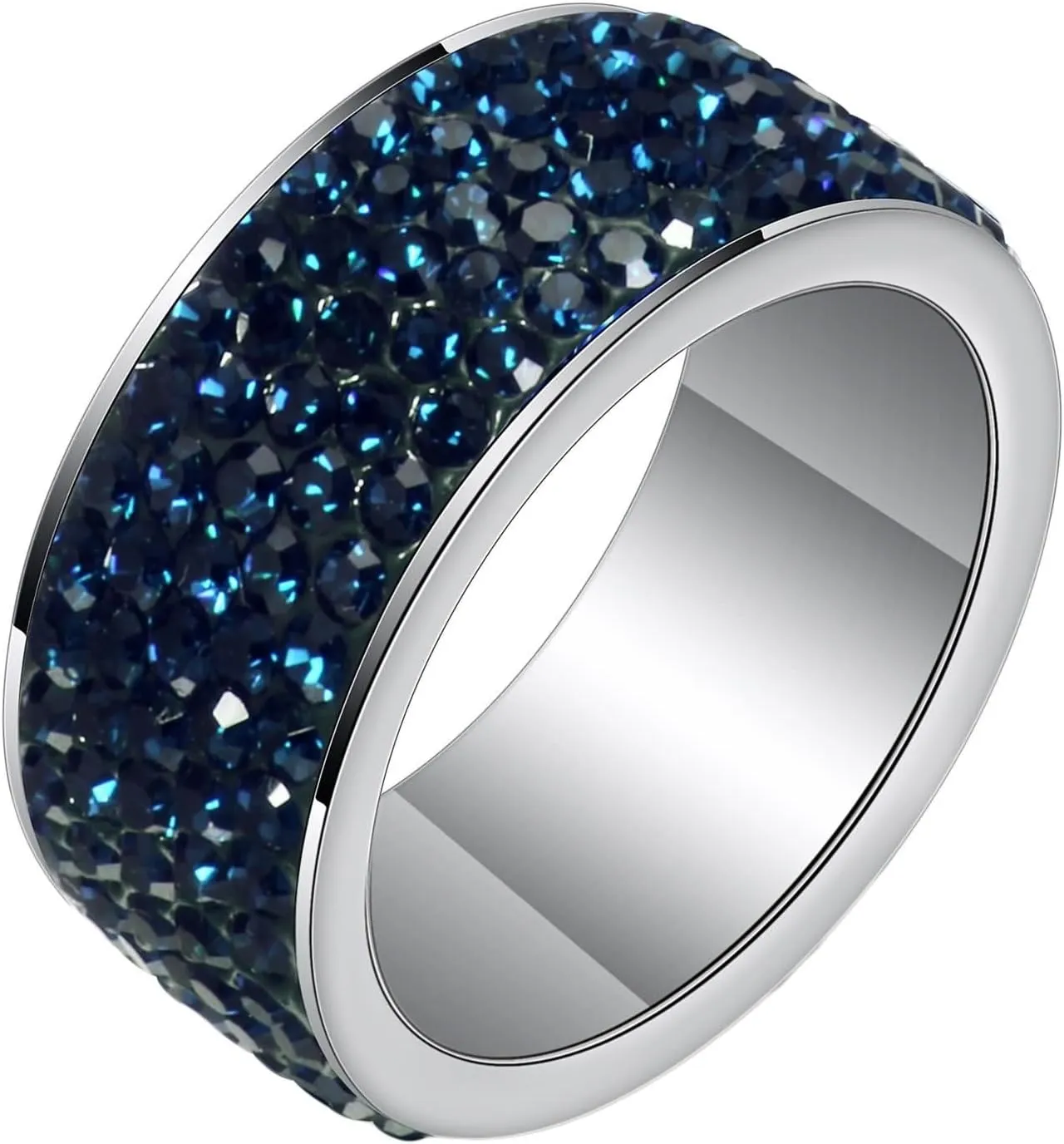Epinki 8MM Rings, Men and Women Stainless Steel Ring Fashion Simple 5 Rows with Round Cubic Zirconia Simple Wedding Ring