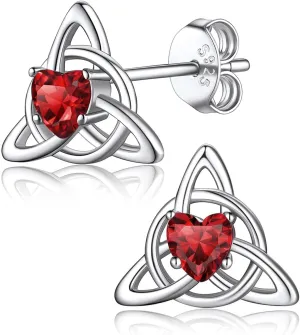 FaithHeart Sterling Silver Earrings for Women, Heart/Square/Celtic Knot Birthstone Stud Earrings Dainty Cubic Zirconia Hypoallergenic Jewelry with Gift Box