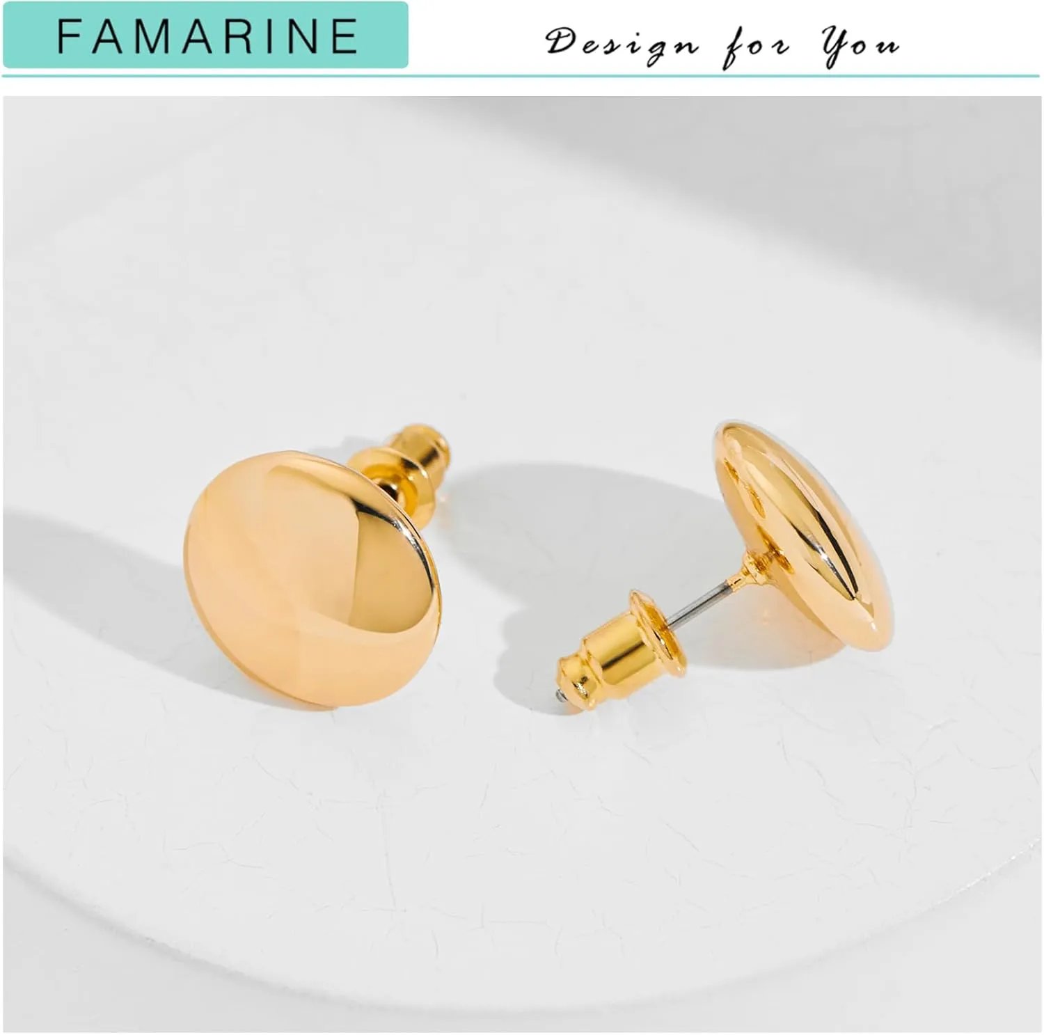 FAMARINE Dot Earrings Gold Silver Stud Earrings for Women Flat Round Earrings Minimalist Earrings