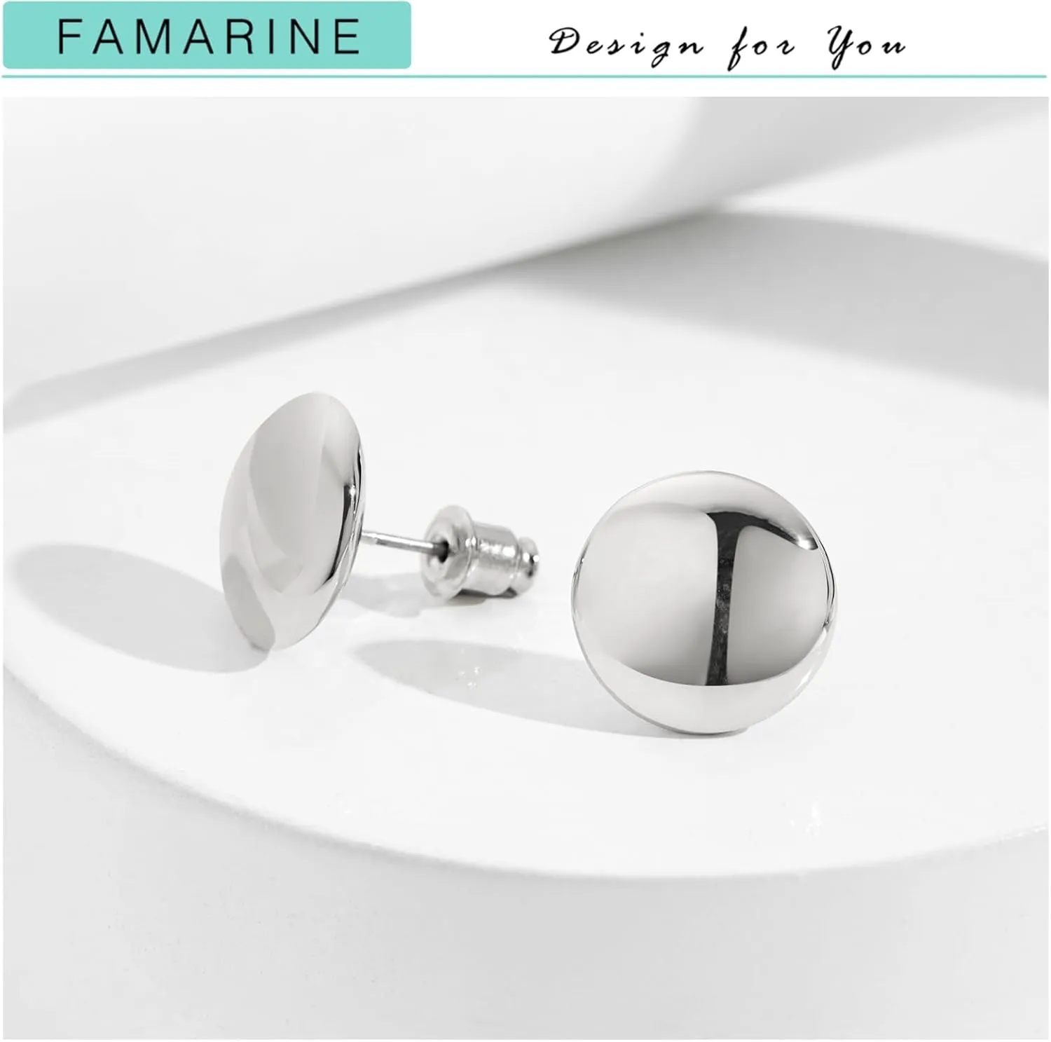 FAMARINE Dot Earrings Gold Silver Stud Earrings for Women Flat Round Earrings Minimalist Earrings