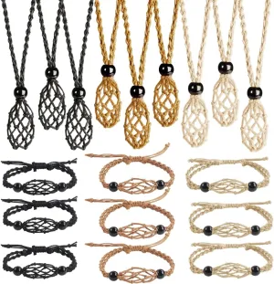FANASY 18 PCS Crystal Cage Necklace Cord Empty Stone Holder Pendant Stone Replacement with Adjustable Length
