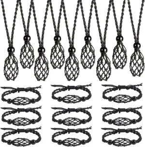 FANASY 18 PCS Crystal Cage Necklace Cord Empty Stone Holder Pendant Stone Replacement with Adjustable Length
