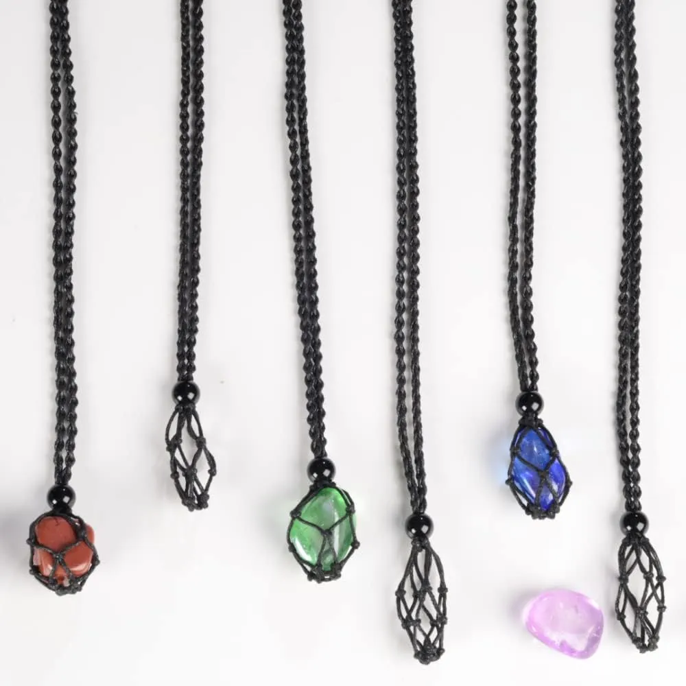 FANASY 18 PCS Crystal Cage Necklace Cord Empty Stone Holder Pendant Stone Replacement with Adjustable Length