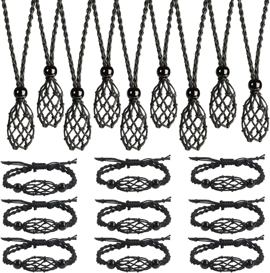 FANASY 18 PCS Crystal Cage Necklace Cord Empty Stone Holder Pendant Stone Replacement with Adjustable Length