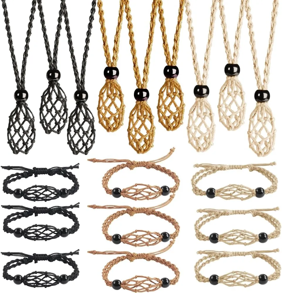 FANASY 18 PCS Crystal Cage Necklace Cord Empty Stone Holder Pendant Stone Replacement with Adjustable Length