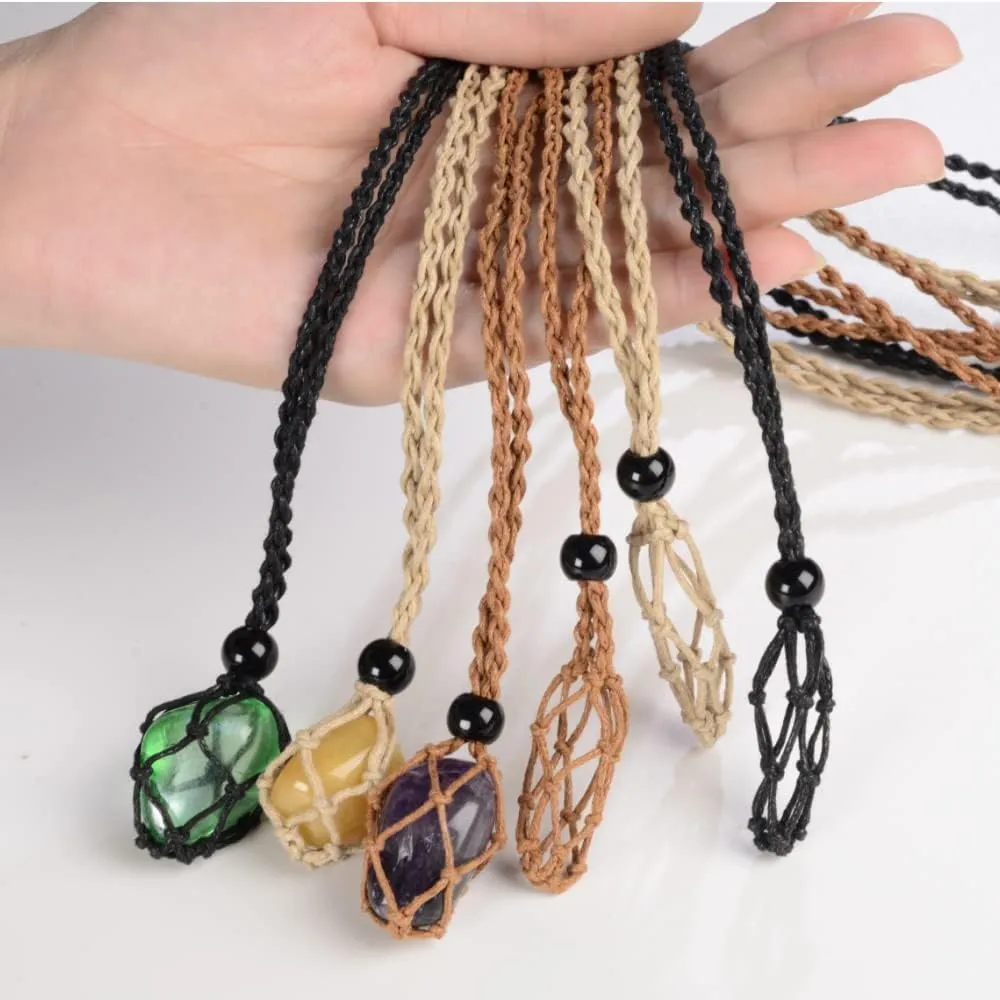 FANASY 18 PCS Crystal Cage Necklace Cord Empty Stone Holder Pendant Stone Replacement with Adjustable Length