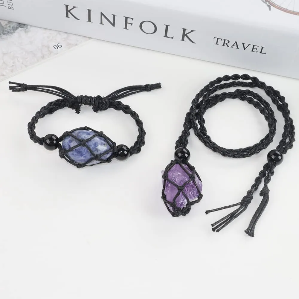 FANASY 18 PCS Crystal Cage Necklace Cord Empty Stone Holder Pendant Stone Replacement with Adjustable Length