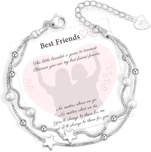 FANCIBAND 925 Sterling Silver Charm Bracelets for Women, Dainty Silver Chain Adjustable Beaded Bracelet Simple Jewelry Gifts for Women