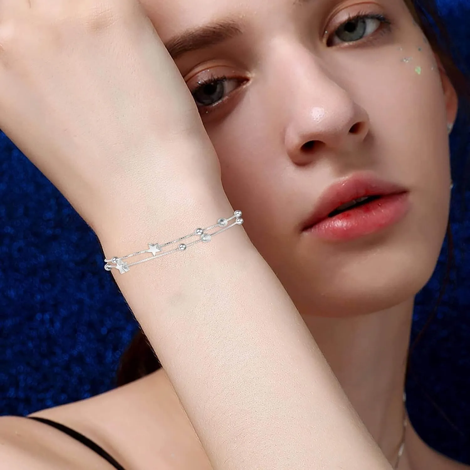FANCIBAND 925 Sterling Silver Charm Bracelets for Women, Dainty Silver Chain Adjustable Beaded Bracelet Simple Jewelry Gifts for Women