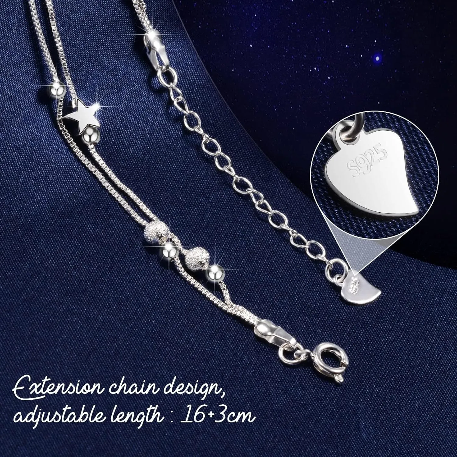 FANCIBAND 925 Sterling Silver Charm Bracelets for Women, Dainty Silver Chain Adjustable Beaded Bracelet Simple Jewelry Gifts for Women