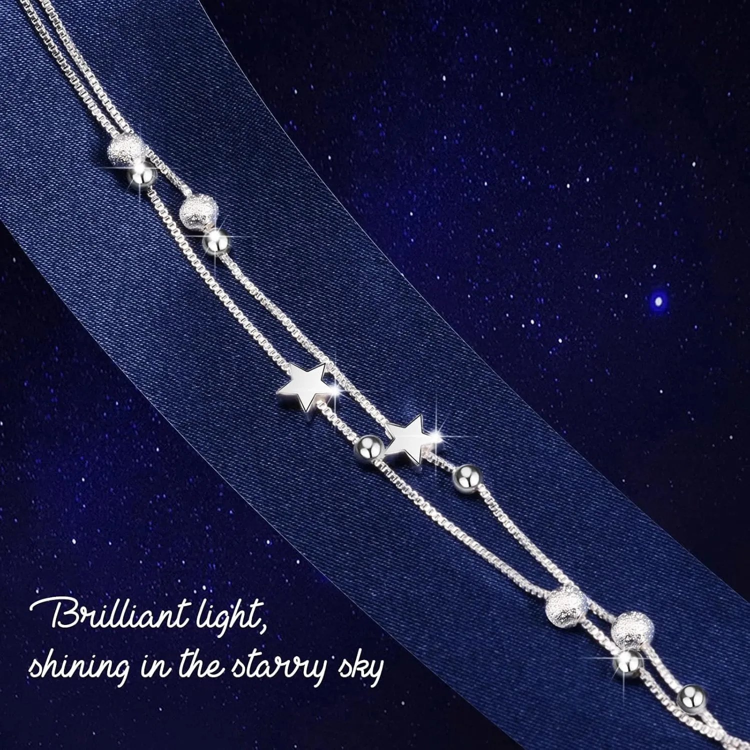 FANCIBAND 925 Sterling Silver Charm Bracelets for Women, Dainty Silver Chain Adjustable Beaded Bracelet Simple Jewelry Gifts for Women