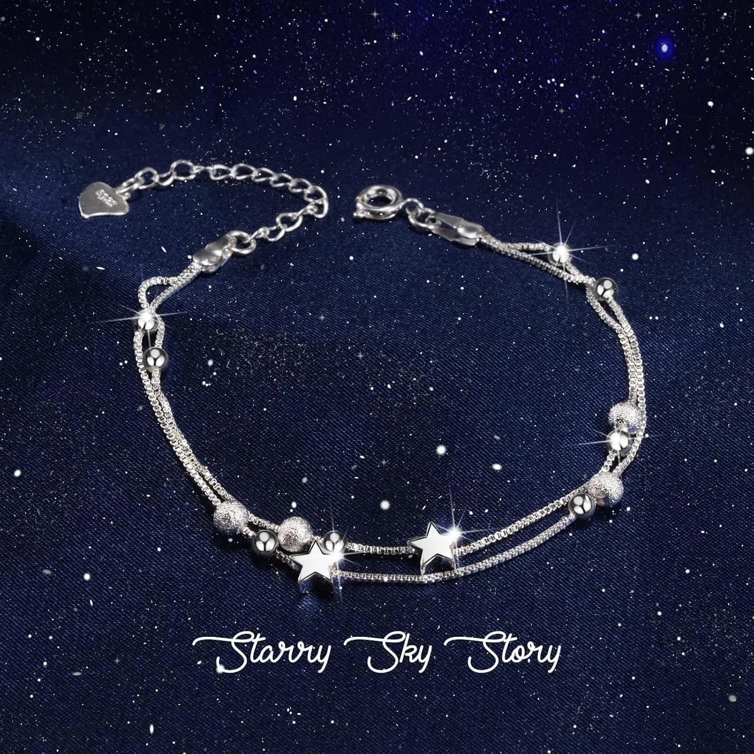 FANCIBAND 925 Sterling Silver Charm Bracelets for Women, Dainty Silver Chain Adjustable Beaded Bracelet Simple Jewelry Gifts for Women