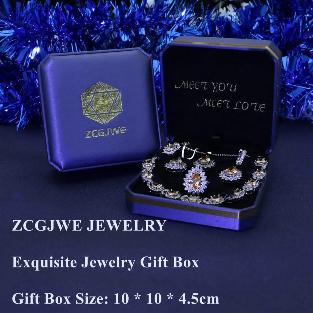Fashion Jewelry Sets for Women GirlPlatinum Plated/Gold Plated/Rose Gold Plated/Gun Black Plated Earrings Pendants Adjustable Rings Bracelets Luxury Gem Jewelry Set Gift for Mom /Wife/Girlfriend/Best Friend