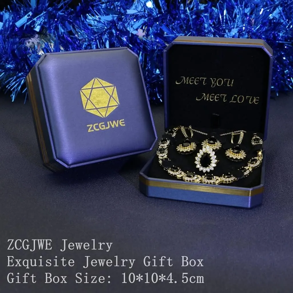 Fashion Jewelry Sets for Women GirlPlatinum Plated/Gold Plated/Rose Gold Plated/Gun Black Plated Earrings Pendants Adjustable Rings Bracelets Luxury Gem Jewelry Set Gift for Mom /Wife/Girlfriend/Best Friend