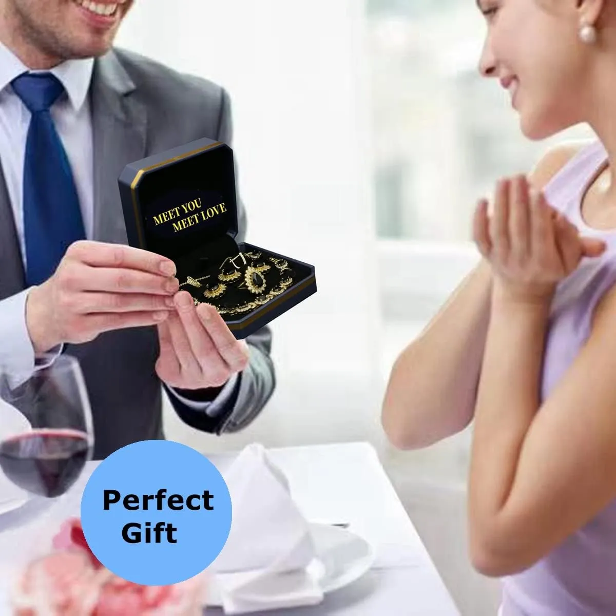 Fashion Jewelry Sets for Women GirlPlatinum Plated/Gold Plated/Rose Gold Plated/Gun Black Plated Earrings Pendants Adjustable Rings Bracelets Luxury Gem Jewelry Set Gift for Mom /Wife/Girlfriend/Best Friend